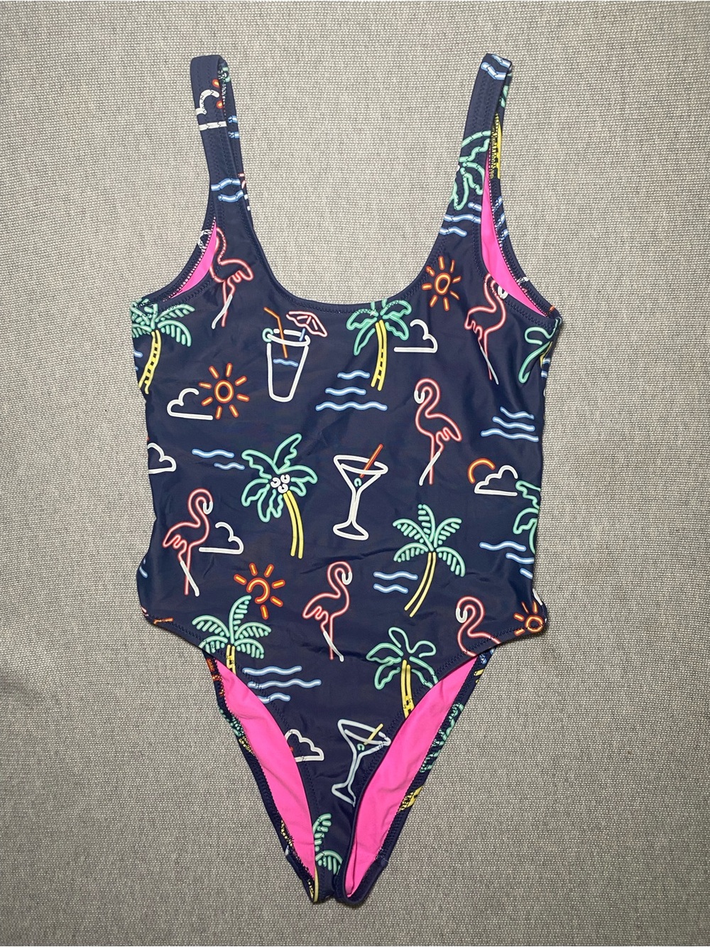 Chubbies The Electric Neon Lights Open Back One-Piece Swimsuit Size Small